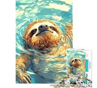 1000 Piece Jigsaw Puzzles for Adults Sloth Swimming in Blue Water Fun Activities at Home Presents for Women Family Games Suitable for People Aged 14 And Above (38X26cm)