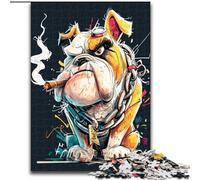 1000 Piece Jigsaw Puzzles for Adults Smoking Bulldog Puzzle Adult Game Gift Family Interactive Game Brain Challenge Gift (size 26x38cm)