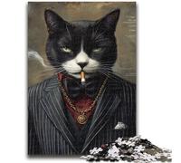 1000 Piece Jigsaw Puzzles for Adults Smoking Cat Adult Puzzles,Stress Reliever Staycation Kill Time Home Decoration Toys (26x38cm)