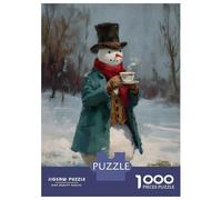 1000 Piece Jigsaw Puzzles for Adults Snowman with Tea Cup Painting Adult Jigsaw Family Game Analysis And Logic Difficult And Challenge 52x38cm/1000pcs