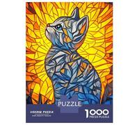 1000 Piece Jigsaw Puzzles for Adults Stained Glass Kitten Adult Jigsaw Puzzle Toy Wall Decor Wall Decoration Unique Gifts for Birthday And Christmas 52x38cm/1000pcs