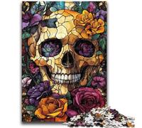 1000 Piece Jigsaw Puzzles for Adults Stained Glass Skull Puzzles for Teenagers,Stress Reliever Difficult Challenge Secret Santa Gifts (26x38cm)