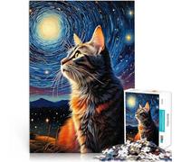 1000 Piece Jigsaw Puzzles for Adults Starry Night Cat Landscape Made of cardboard for and from 14 years and over for educational game challenge toy Gift for birthdays。size:26x38cm/10.24x14.96inch