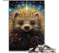 1000 Piece Jigsaw Puzzles for Adults Starry Night Hedgehog Made of Wood, Fun Activity for at Home 50x75cm Educational Toy for Teenagers, Home Office Decor