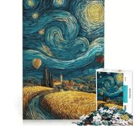 1000 Piece Jigsaw Puzzles for Adults Starry Night Landscape with Hot Air Balloons, Toy Wall Decor, Family Activities, Wishlist with Santa Claus 38x26cm