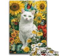 1000 Piece Jigsaw Puzzles for Adults Sunflower And White Cat Learning Educational Toys Unique Home Decor And Gifts for 14+ 50x75cm
