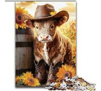 1000 Piece Jigsaw Puzzles for Adults Sunflower Cow, Suitable for People Aged 14 And Above Educational Games Secret Santa Gifts (size 50x75cm)