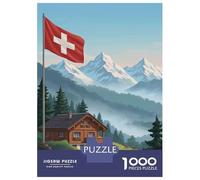 1000 Piece Jigsaw Puzzles for Adults Swiss Chalet with Flag And Mountains Jigsaw Puzzle Anti-Stress Toys Home Decoration Difficult And Challenge 70x50cm/1000pcs