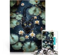 1000 piece jigsaw puzzles for adults & teenagers Black Cat in Water Lilies Made of wood Suitable for ages 14 and up Difficult and challenging Unique Home Decorations and Gifts。size:50x75cm