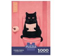 1000 Piece Jigsaw Puzzles for Adults Teenagers Black Cat Reading on Toilet Jigsaw Puzzle Fun Games Difficult Challenge Parent-child Interaction 70x50cm/1000pcs