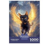 1000 Piece Jigsaw Puzzles for Adults Teenagers Black Cat with Golden Wings Black Cat Puzzles for Adults Fun Games Difficult Hard Birthday And Unique Gifts 52x38cm/1000pcs