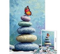 1000 Piece Jigsaw Puzzles for Adults Teenagers Butterfly on Stacked Stones Painting Hands-on Game for The Whole Family DIY Toys Unique Birthday And Xmas Gifts (50X75CM)