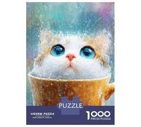 1000 Piece Jigsaw Puzzles for Adults Teenagers Cat in A Cup on Rainy Day Puzzles for Adults Fun Games Difficult Hard Birthday And Unique Gifts 52x38cm/1000pcs
