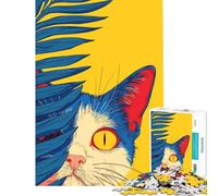 1000 Piece Jigsaw Puzzles for Adults Teenagers Cat Peeking Behind Palm Leaf Fun Activities at Home Home Art Decor Family Games for And 14 Years And over (38x26cm)