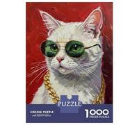 1000 Piece Jigsaw Puzzles for Adults Teenagers Cool Cat with Sunglasses And Chain Puzzles for Adults Family Game Home Decoration Birthday And Unique Gifts 70x50cm/1000pcs