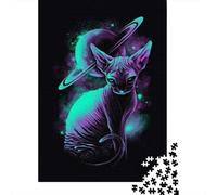 1000 Piece Jigsaw Puzzles for Adults Teenagers Cosmic Sphynx Cat Art Print Jigsaw for Adults Relax Games Home Decoration Unique Gifts for Birthday And Christmas 52x38cm/1000pcs