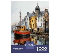 1000 Piece Jigsaw Puzzles for Adults Teenagers Cozy Harbor Scene with Boat Jigsaw for Adults Relax Games Home Decoration Unique Gifts for Birthday And Christmas 38x26cm/1000pcs