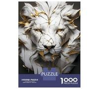 1000 Piece Jigsaw Puzzles for Adults Teenagers Cracked White Lion Sculpture with Gold Accents Puzzles for Adults Toy Wall Decor Hand Speed Race Difficult And Challenge 52x38cm/1000pcs