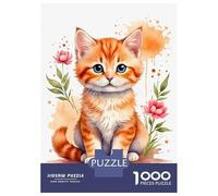 1000 Piece Jigsaw Puzzles for Adults Teenagers Cute Orange Kitten Watercolor Jigsaw Puzzle Fun Games Difficult Challenge Parent-child Interaction 52x38cm/1000pcs