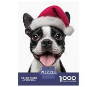 1000 Piece Jigsaw Puzzles for Adults Teenagers Festive Boston Terrier with Santa Hat Puzzles for Adults Fun Games Difficult Hard Birthday And Unique Gifts 70x50cm/1000pcs