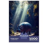 1000 Piece Jigsaw Puzzles for Adults Teenagers Hippo in Jungle Sunlight Puzzles for Adults Toy Wall Decor Hand Speed Race Difficult And Challenge 52x38cm/1000pcs