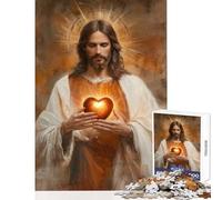 1000 Piece Jigsaw Puzzles for Adults Teenagers Jesus Holding Sacred Heart Toy Wall Decor Secret Santa Gifts Fun Games Improving Love between Couples Size 50x75cm