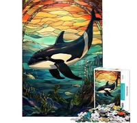 1000 Piece Jigsaw Puzzles for Adults Teenagers Killer Whale Stained Glass Help The Brain Exercise Presents for Women Brain Teaser Game for Ages 14 And over (38x26cm)