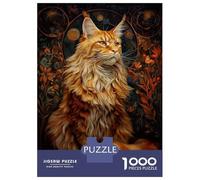 1000 Piece Jigsaw Puzzles for Adults Teenagers Majestic Red Tabby Maine Coon Cat Portrait with Floral Background Adult Puzzles Fun Games Improve Memory Unique Gifts for Birthday And Christmas 70x50cm/