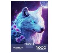 1000 Piece Jigsaw Puzzles for Adults Teenagers Moonlit Wolf & Flowers Jigsaw Puzzle Fun Games Difficult Challenge Parent-child Interaction 70x50cm/1000pcs