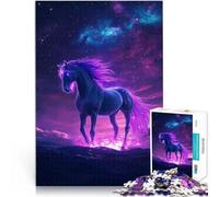 1000 Piece Jigsaw Puzzles for Adults teenagers Neon Space Cute Horse Made of wood Suitable for people aged 14 and above Toys for family entertainment Birthday and unique gifts。size：50x75cm
