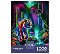 1000 Piece Jigsaw Puzzles for Adults Teenagers Neon Tiger Forest Art Print Jigsaw Family Game Difficult Challenge Difficult And Challenge 38x26cm/1000pcs