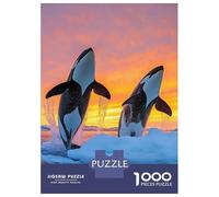 1000 Piece Jigsaw Puzzles for Adults Teenagers Orcas Jumping at Sunset in Icy Waters Puzzles for Adults Family Game Home Decoration Birthday And Unique Gifts 38x26cm/1000pcs