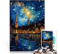 1000 piece jigsaw puzzles for adults & teenagers Peaceful Walk in Zurich Made of wood Suitable for ages 14 and up Train your brain and your hands Christmas game Gifts 。size：50x75cm