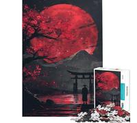 1000 Piece Jigsaw Puzzles for Adults Teenagers Red Moon Torii Gate Fuji Help The Brain Exercise Presents for Women Brain Teaser Game for Ages 14 And over (38x26cm)
