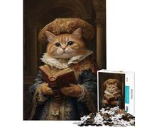 1000 Piece Jigsaw Puzzles for Adults Teenagers Renaissance Cat Portrait with Book Challenging To Complete But Fun And Humorous Brain Teaser Game for Ages 14 And over (50x75cm)