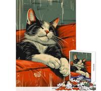 1000 Piece Jigsaw Puzzles for Adults Teenagers Retro Tuxedo Cat Sleeping Home Decoration Toys Birthday Gifts Impossible Game Decompressing Intellectual Size 38x52cm
