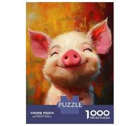 1000 Piece Jigsaw Puzzles for Adults Teenagers Smiling Happy Pig Puzzles for Adults Brain Teaser Game Wall Art Birthday And Unique Gifts 38x26cm/1000pcs