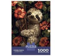 1000 Piece Jigsaw Puzzles for Adults Teenagers Smiling Sloth in Flowers Adult Puzzles Fun Games Improve Memory Unique Gifts for Birthday And Christmas 70x50cm/1000pcs