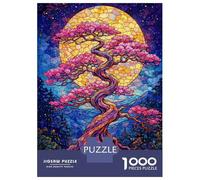 1000 Piece Jigsaw Puzzles for Adults Teenagers Stained Glass Cherry Blossom Tree Jigsaws for Adults Fun Games For Family Fun Birthday And Unique Gifts 70x50cm/1000pcs