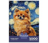 1000 Piece Jigsaw Puzzles for Adults Teenagers Starry Pomeranian Night Jigsaw Puzzle Fun Games Difficult Challenge Parent-child Interaction 52x38cm/1000pcs