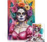 1000 piece jigsaw puzzles for adults & teenagers Sugar Skull Woman with Flowers Made of cardboard Suitable for ages 14 and up Antistress Vacation at home Killing time Family Fun Gift。size:26x38cm