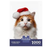 1000 Piece Jigsaw Puzzles for Adults Teenagers Turkish Van Cat with Santa Hat Portrait Puzzles for Adults Fun Games Difficult Hard Birthday And Unique Gifts 70x50cm/1000pcs