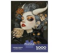 1000 Piece Jigsaw Puzzles for Adults Teenagers Witchcore Tea Time with Black Cat Familiar Puzzles for Adults Family Game Home Decoration Birthday And Unique Gifts 70x50cm/1000pcs