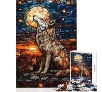 1000 Piece Jigsaw Puzzles for Adults Teenagers Wolf Howling at The Moon Stained Glass Hands-on Game for The Whole Family DIY Toys Unique Birthday And Xmas Gifts (38X26CM)