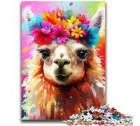 1000 Piece Jigsaw Puzzles for Adults & Teens Alpaca Wearing Flowers Puzzles for Teenagers,learning Educational for Is Ideal As A Gift for The Whole Family (26x38cm)