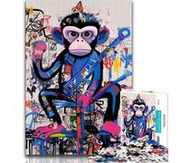 1000 Piece Jigsaw Puzzles for Adults & Teens Basquiat-style Monkey,Challenging Game for Is Ideal As A Gift for The Whole Family (75x50cm)