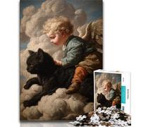 1000 Piece Jigsaw Puzzles for Adults & Teens Black Cat And Angel Baby Teenager Jigsaw,Stress Reliever Staycation Kill Time Home Decoration Toys (size 38x26cm)