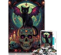 1000 Piece Jigsaw Puzzles for Adults & Teens Black Cat And Skull Puzzles,with Matching Poster And Trivia Sheet for And Age 14 Years Up (size 38x26cm)