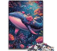 1000 Piece Jigsaw Puzzles for Adults & Teens Blue Whale And Flowers Artistic Wall Decor & Birthday Gift Idea for Friends, Home Office 50x75cm