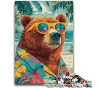 1000 Piece Jigsaw Puzzles for Adults & Teens Brown Bear at The Beach Stress Reliever Difficult Challenge Every Piece Is Unique - Challenging Family Fun Game 50x75cm